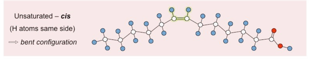 <p>CHO, double bond, H atoms same side, bent configuration</p>