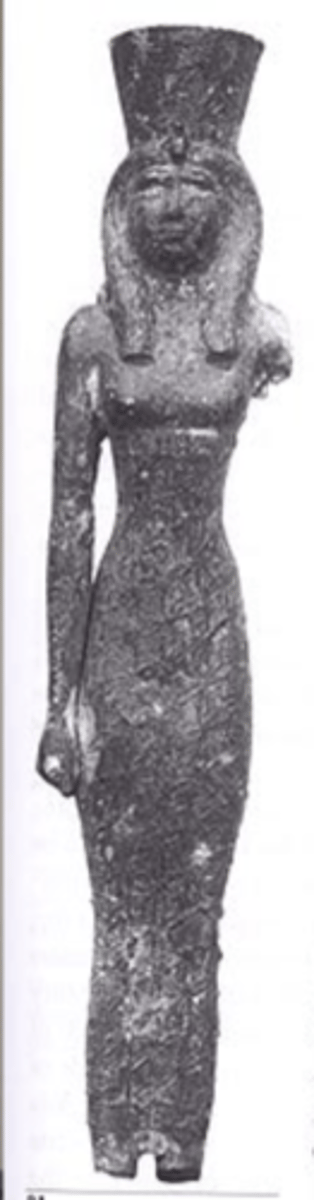 <p>-ancient Egyptian goddess worshipped as the mother goddess, often depicted as a woman wearing a vulture headdress or as a lioness-headed woman.</p><p>-She was associated with motherhood, fertility, protection, and the divine feminine aspect of creation.</p><p>-Mut was particularly revered as the consort of Amun, forming part of the Theban triad alongside Amun and their son Khonsu.</p><p>-She was worshipped in temples throughout Egypt, with her primary cult center located at Karnak in Thebes, where she was venerated as the divine mother and protector of the pharaoh.</p>