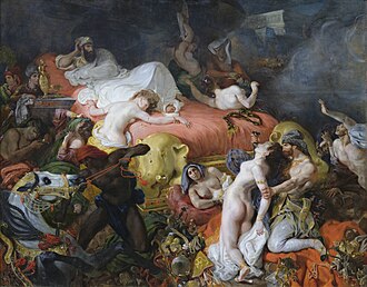 <p>Painted “death of Sardanapalus" - an assyrian monarch died in fire, romantic. Also painted the tiger hunt</p>