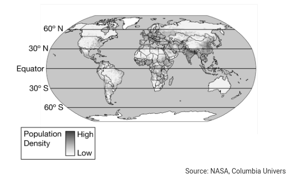 <p><span style="font-family: Roboto, LearnosityMath, Helvetica Neue, Helvetica, Arial, sans-serif">The map shows the number of people per unit of land. Which of the following types of data are shown in the map?</span></p>