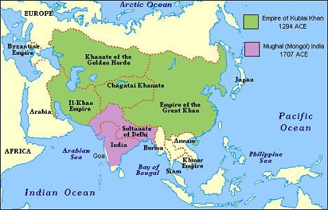 Four regional Mongol kingdoms that arose following the death of Genghis Khan.
