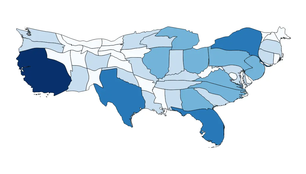 <p><span><span>A map where the size of a countries are shown accordingly to a specific statistic</span></span></p>