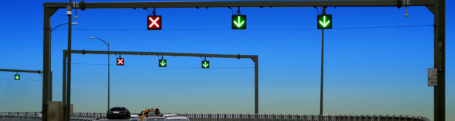 <p>What do highway lane indicator signs show?</p>