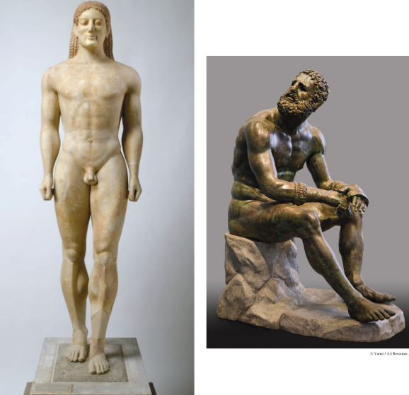 <p>Precedents for works such as the one on the left have been found primarily in which of the following cultures?<br>A. Minoan<br>B. Assyrian<br>C. Egyptian<br>D. Mycenaean</p>