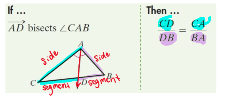 if a ray bisects an angle of a triangle it divides the opposite side into 2 segments that are proportional to the other two sides of the triangle