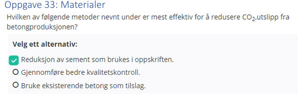 <p>Reduksjon av sement som brukes i oppskriften</p>