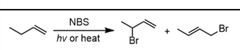 <p>allylic bromination using NBS</p><p>allylic means the C next to the double bond</p>