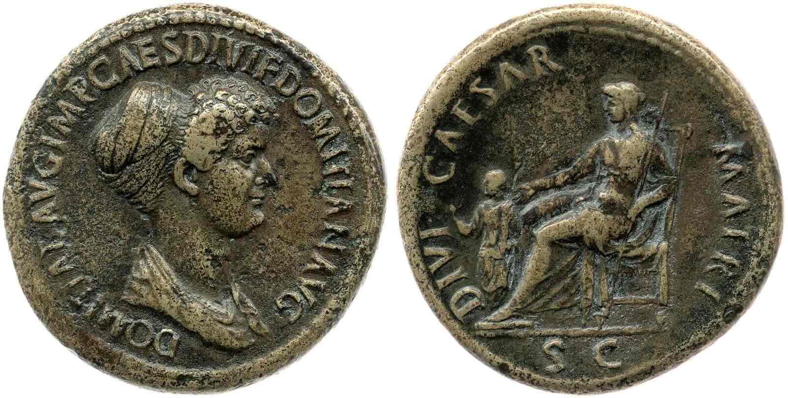 <p><span style="color: rgb(109, 158, 235)">Sestertius of Domitia Longina wife of Domitian, 81/82 CE</span></p>