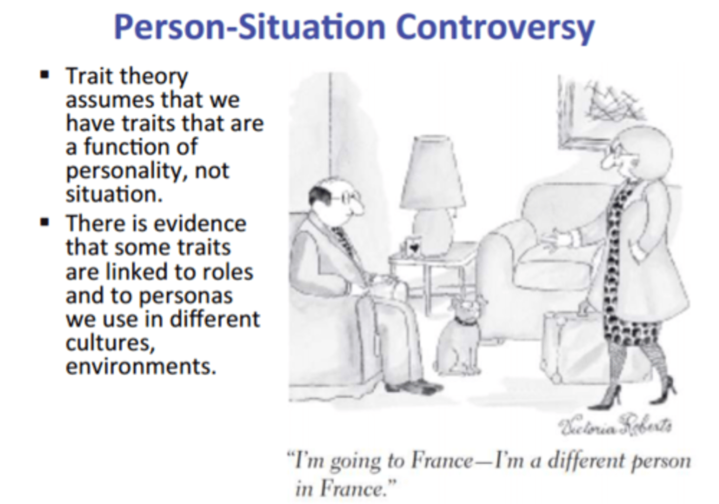 <p>the question of whether behavior is caused more by personality or by situational factors</p>