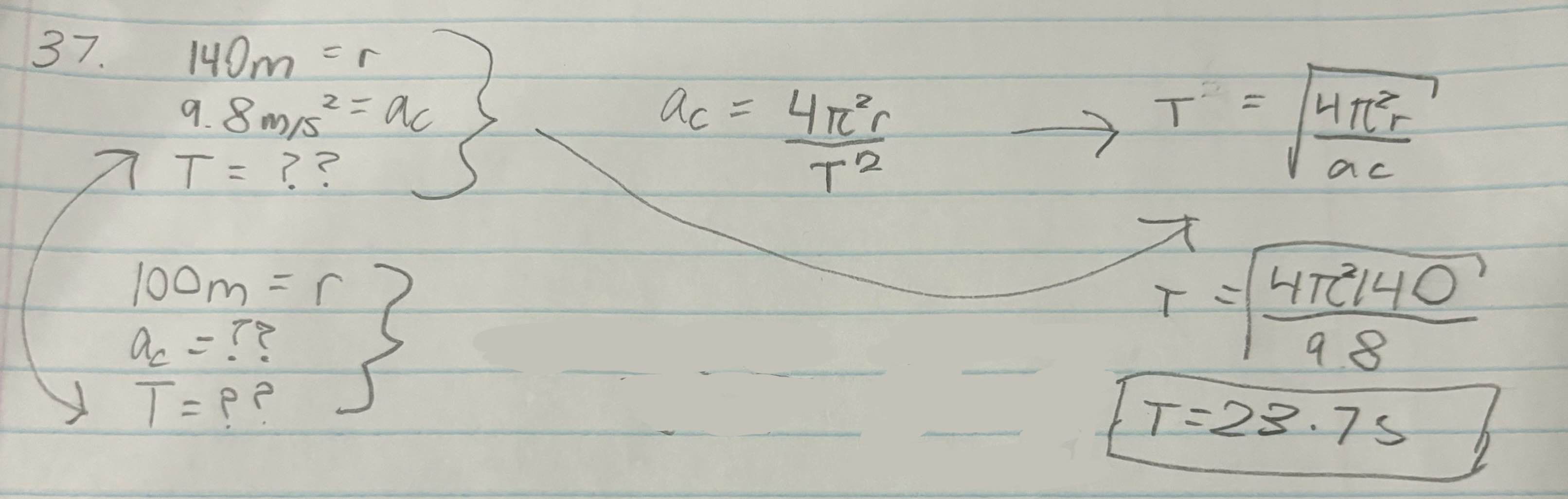 <ol><li><p>Make a list of the given values to determine which formula to use. </p></li><li><p>rearrange ac=4π²r/T² for T in order to find the period of rotation for the whole station. You will need T in order to find the time for rotation of occupants at Y.</p></li></ol><p></p>