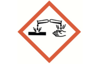 <p>If you spilled a chemical with this Globally Harmonized System (GHS) symbol on it, which type of hazard does it represent?</p><p> a. Gas Cylinder</p><p> b. Exclamation Mark </p><p>c. Corrosion </p><p>d. Exploding Bomb</p>