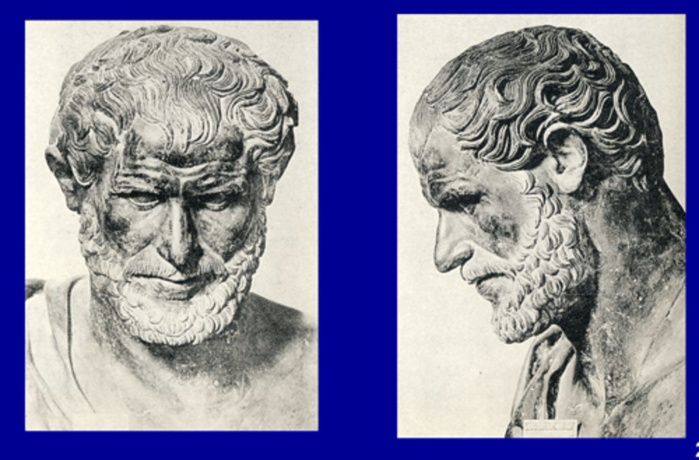 <p>copy from Roman period, found in the Villa of the Papyri, Herculaneum. Naple, Archaeological Museum. original ca. 330 BCE. Appears very serious, furrowed brow, eyes cast down. old man thinkin</p>