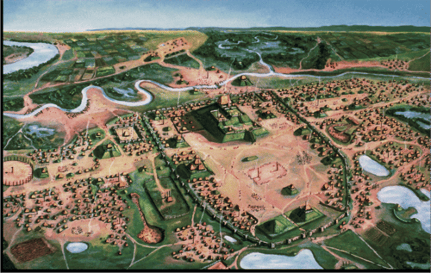 <p>an ancient settlement of southern Indians, located near present day St. Louis, it served as a trading center for 40,000 at its peak in A.D. 1200.</p>