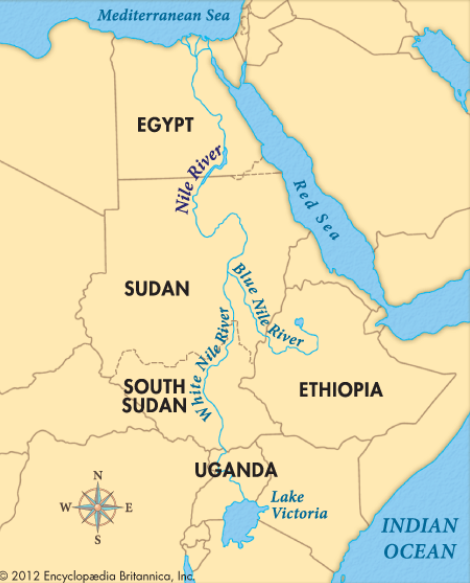 <p>Egypt to Sudan, Flows south to north into the Mediterranean, Center of Egyptian  civilization, religion, and trade.</p>