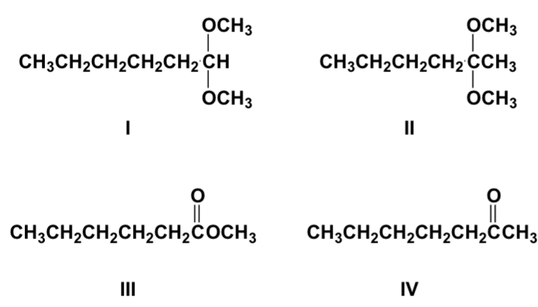 <p>1-Hexene was treated with dilute sulfuric acid. The product of that reaction was reacted with potassium dichromate in sulfuric acid. This product was then treated with methanol in hydrochloric acid. What is the major product of this series of reactions?</p>