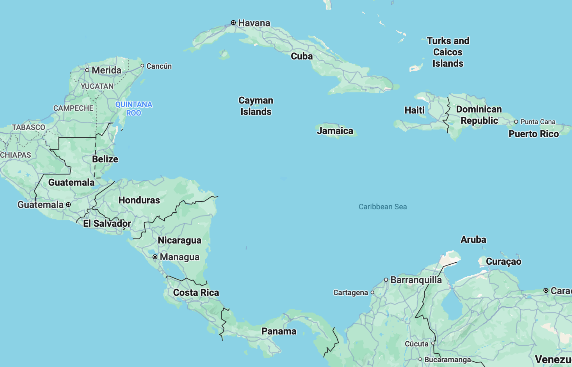 <p>Cuba, La República Dominicana, y Puerto Rico</p>