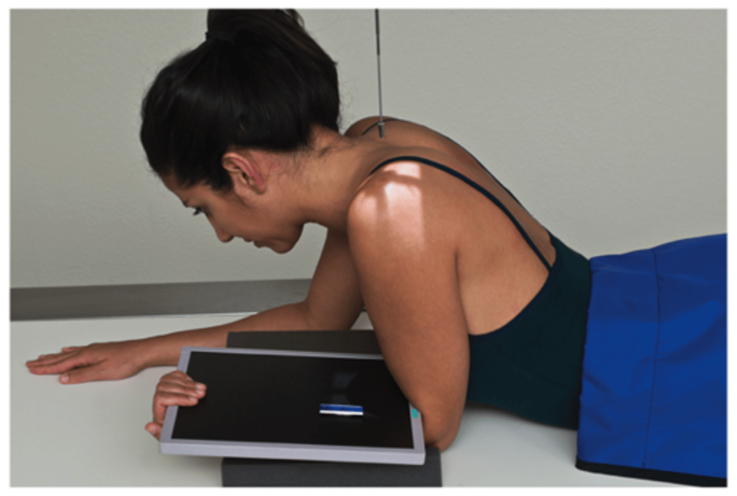 <p>ERECT - patient is bent over end of table with elbow flexed holding IR in supinated hand, leaning forward 10-15 degrees from vertical</p><p>SUPINE- Arm at side with hand supinated. Cassette against top of shoulder, head turned away from cassette. CR 10-15 degrees cephalad @ mid humeral head.</p>