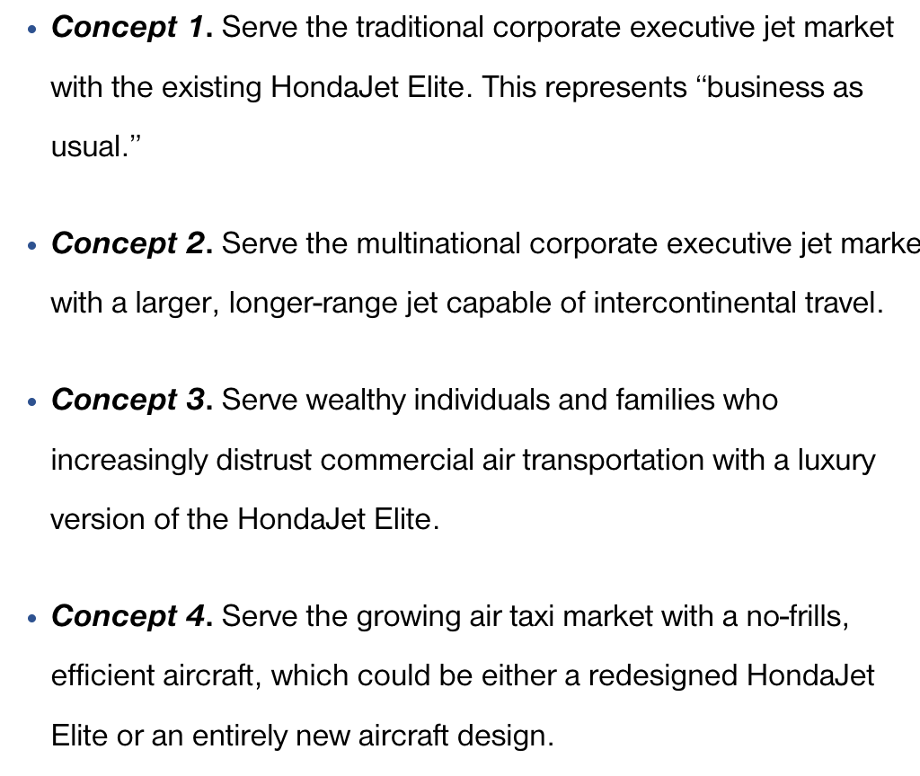<p>evaluate potential target markets, develop alternative product concepts, and assess the attractiveness of each concept to targeted consumers</p><p>-look at the people who would be the possible customers, expand on the concept of the product, <em>would</em> the possible customers like our ideas? </p><p>-Honda Jet found a few diff. segments to target and developed tweaked ideas to specifically target segments with what they would want</p>