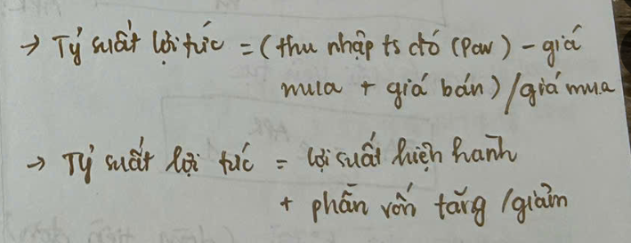 <p>RET (lợi suất và tỷ suất lợi tính)</p>