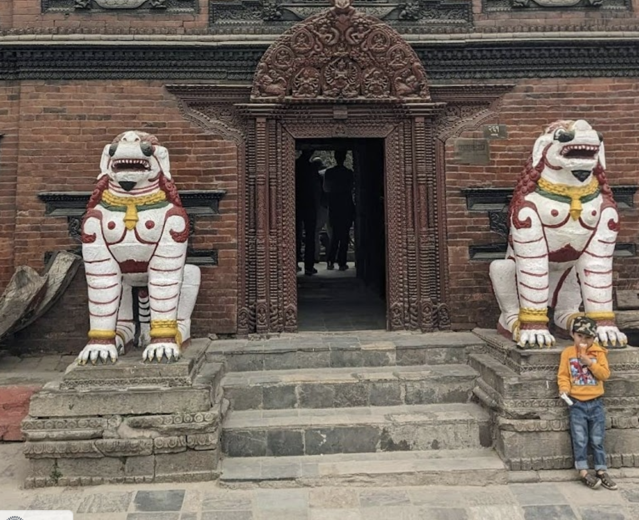 <p>Nepal, Guardian Lions of Singha at the Kumari Ghar</p>