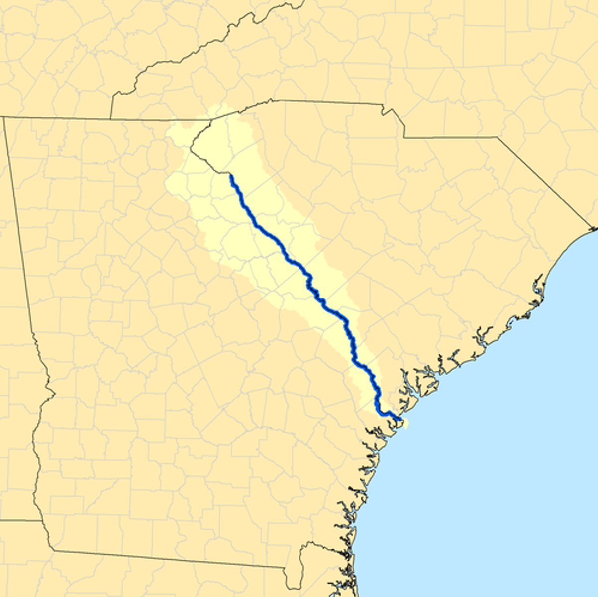 <p>Physical feature that forms the border between Georgia and South Carolina; empties into the Atlantic Ocean</p>