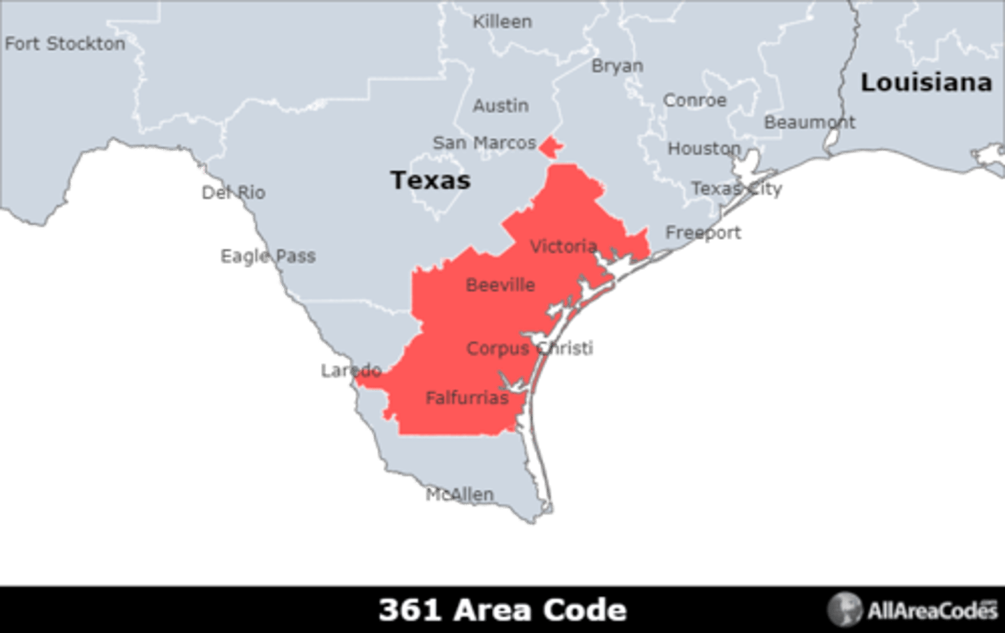 <p>Area code 361 is the area code for Corpus Christi, TX and the surrounding areas. It is the only area code that serves the area.</p>