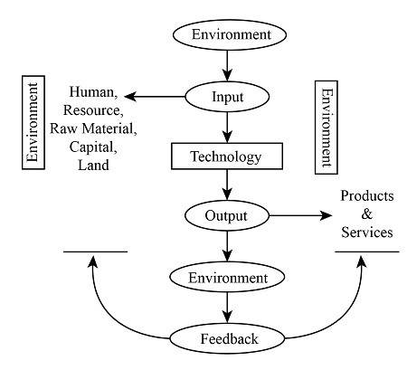 <p>A view of an organization or operation that emphasizes its continuous <strong>interaction with its external environment</strong> (suppliers, customers, competitors, government, etc.). It is constantly receiving feedback and adapting.</p>