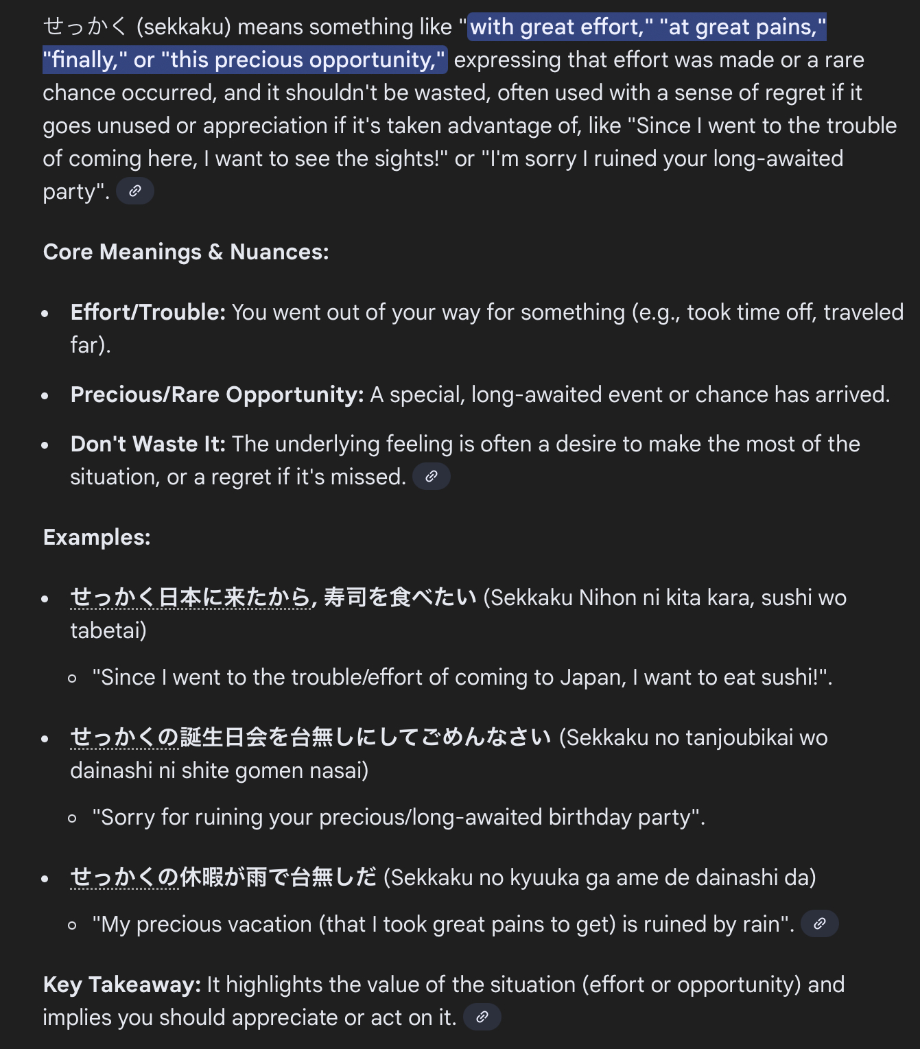 <p>with great effort, opportunity</p>