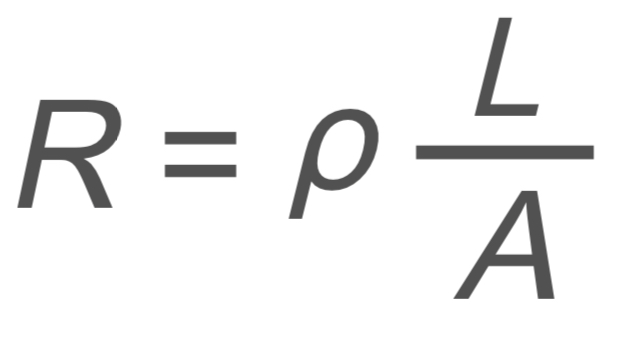 <p>R → resistance</p><p>ρ → resistivity </p><p>L → length</p><p>A → area</p>