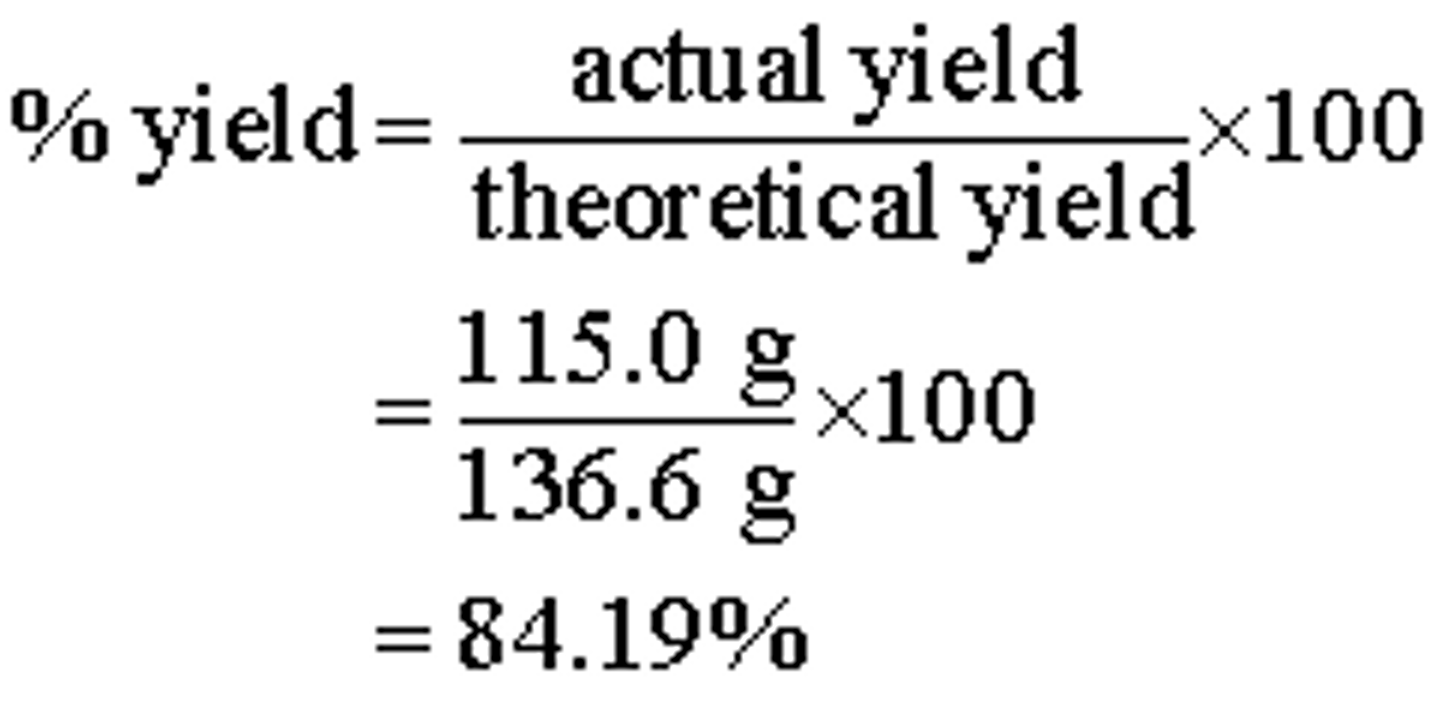 <p>the maximum amount of product that can be produced from a given amount of reactant</p>