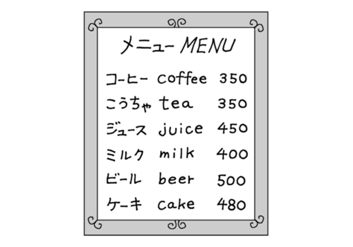 <p>menu, thực đơn</p>