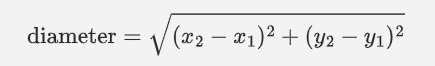 <p>where <em>(x<sub>1</sub>, y<sub>1</sub>)</em> and <em>(x<sub>2</sub>, y<sub>2</sub>)</em> are the endpoints of the diameter.</p>