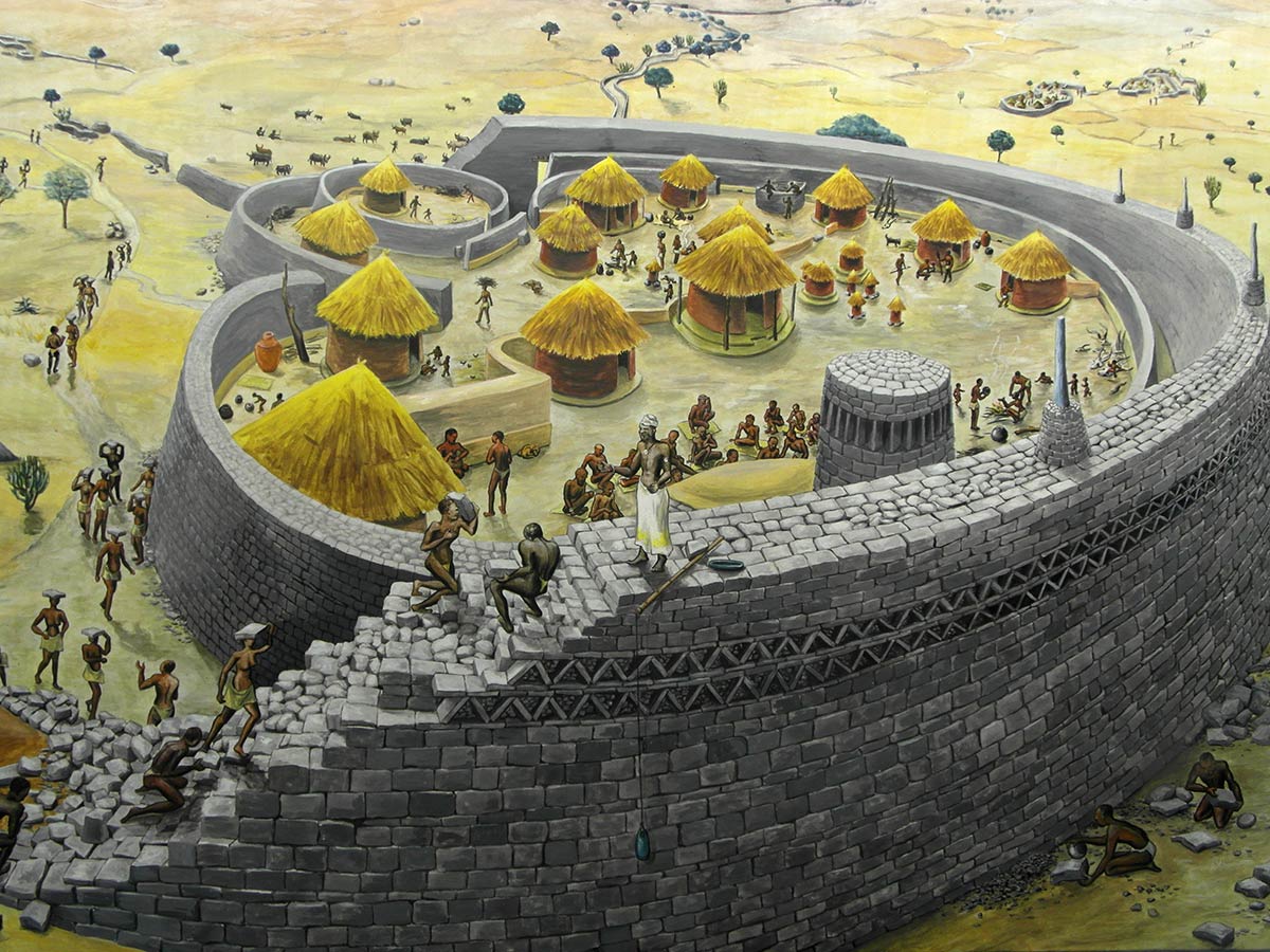 The capital city of Zimbabwe (Southern Africa) that was surrounded by massive walls that were used for protection. Most of the royal city's buildings were made out of stone. Overgrazing damaged the surrounding environment causing the city to be abandoned by the end of the 15th century.
LO 1.10) This empire developed and changed over time through their use of the Indian Ocean trade network allowing them to not only become wealthy but also to become more culturally diverse. For example, the making of a new language called Swahili that was made by traders blending the Bantu and Arabic languages.