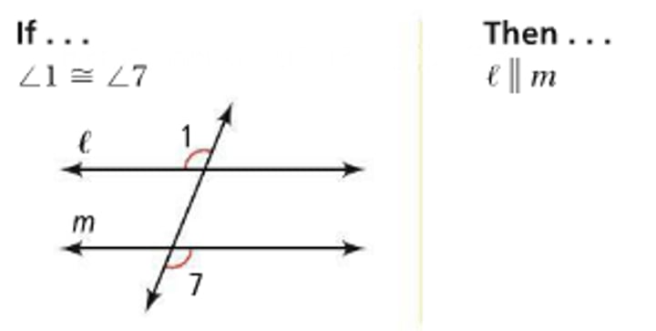 <p>If two lines and a transversal form alternate exterior angles that are congruent, then the two lines are parallel</p>