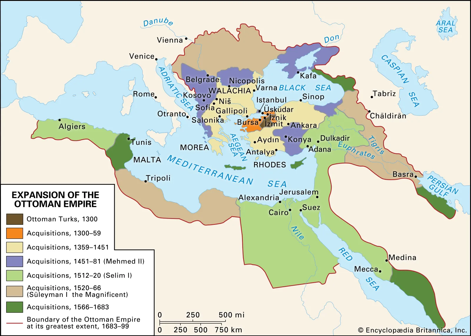 <p>A Turkish sultanate that had migrated into Anatolia, carving out a state that consisted of southwestern Asia, northeastern Africa and the Balkans, bringing long-term political unity to the Middle East and North Africa. During the 16th century, the Ottoman Empire extended its control to the Middle East, Egypt, coastal North Africa, the lands around the Black Sea, and Eastern Europe, and it lasted in one form or another from the 14th to early 20th century. The Ottoman Empire brought cultural, political, and economic significance that only the Incas and Ming dynasty China could rival.</p>