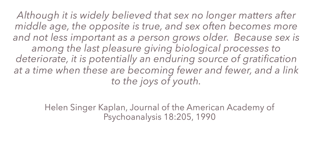 <ul><li><p>a <strong><u>significant proportion of older adults are sexually active</u></strong></p></li><li><p><strong><u>wide variety of sexual activities</u></strong></p></li><li><p><strong><u>this proportion decreases with age</u></strong></p></li><li><p>this <strong><u>decline is more pronounced among women</u></strong></p></li></ul><p></p>
