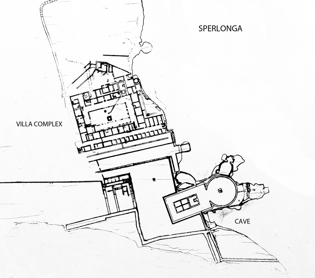 \- Sperlonga

\- 14-37 CE

\- Campaignia

\- Triclinium within a cave along the coast that included mythological sculptures of the Odyssey and a fishing pond

\- Example of Romans focusing on form over function and Tiberius’ isolated lifestyle

\- Tiberian architecture