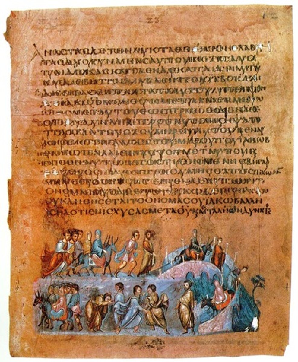 <p>- jacob, his wives, maids, kids cross roman looking bridge</p><p>- ground lines create register like comp. connected by bridge</p><p>- show roman E (registers, arch) + Byzantine E (flattened spaces, heavily clothed figs)</p>