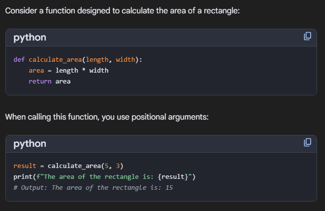 <p>values passed into a function during a function call that are <mark data-color="yellow" style="background-color: yellow; color: inherit;">assigned to parameters </mark><u><mark data-color="yellow" style="background-color: yellow; color: inherit;">based solely on their position</mark></u><mark data-color="yellow" style="background-color: yellow; color: inherit;"> or order in the argument list.</mark> The order of the arguments must match the order of the parameters defined in the function signature. </p>