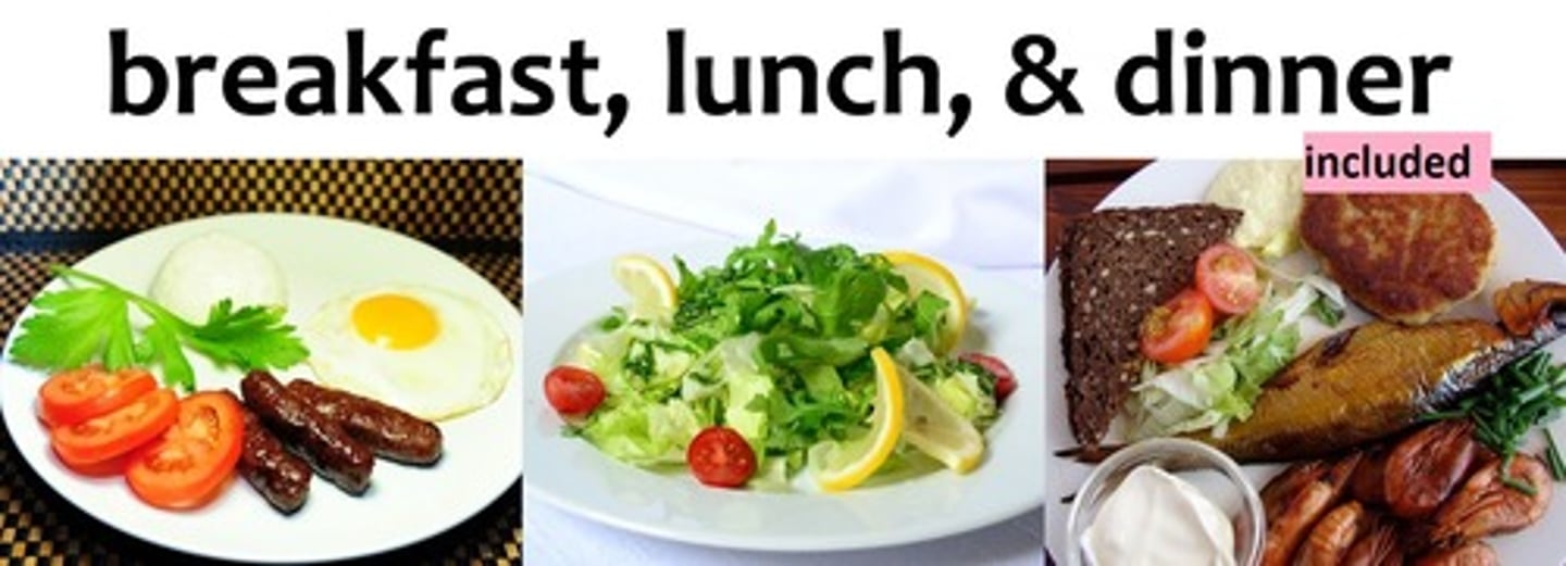 <p>an arrangement in which all your meals are provided at the hotel or rooms that you are paying to stay in:</p><p>The price of the holiday includes flights, f____ b_____, and all extras.</p>