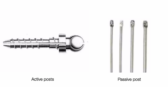 <ul><li><p>passive (cemented) dowel system </p></li><li><p>active (threaded) dowel system </p></li></ul><p></p>