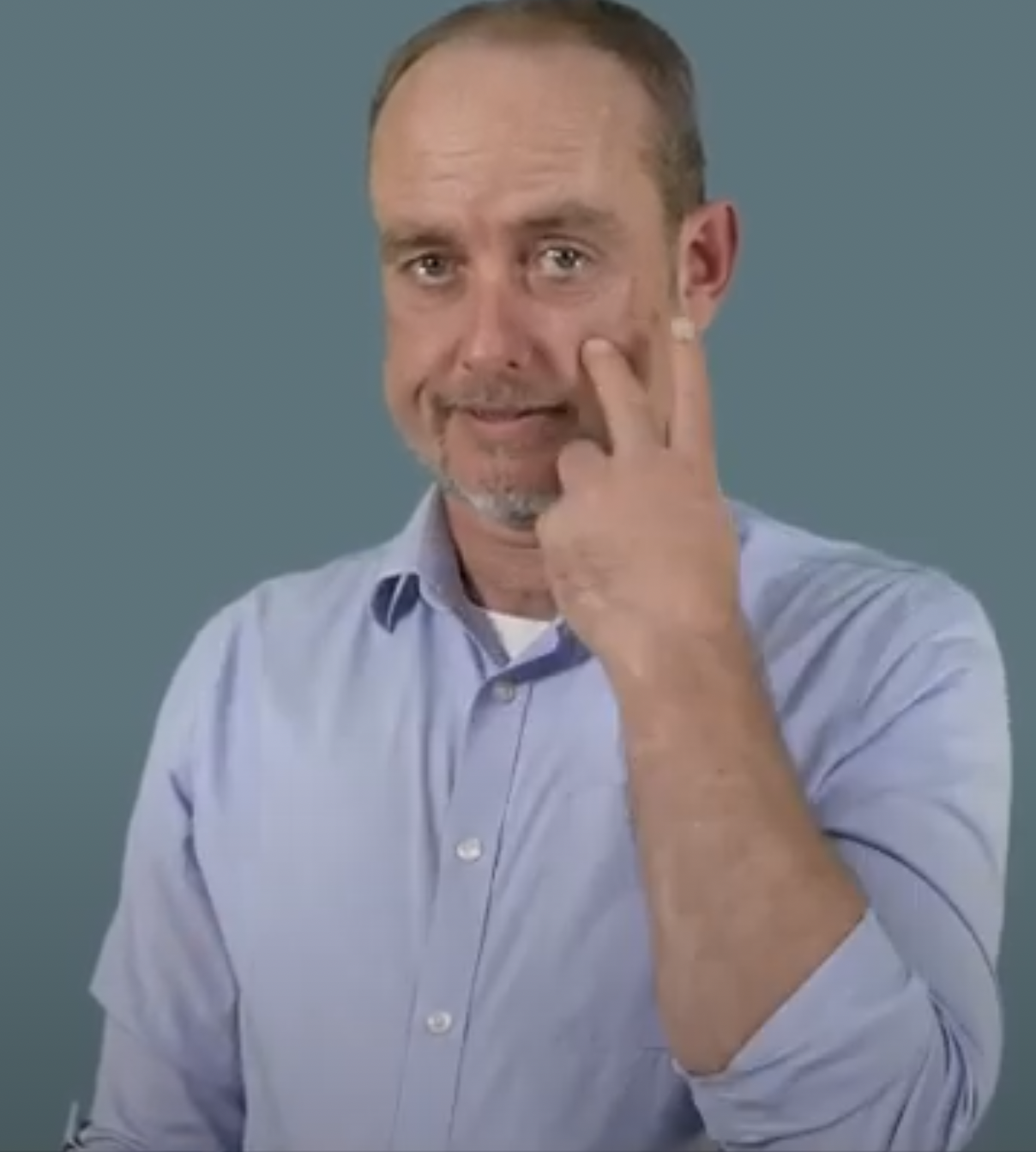 <p>this then push out (backwards peace sign)</p>