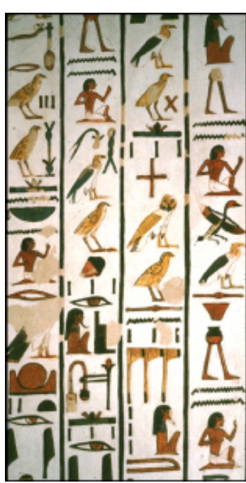 <p>An ancient Egyptian pictographic writing system in which many of the symbols are stylized, recognizable pictures of the things and ideas represented</p>