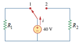 <p><span style="font-size: medium;">Consider the circuit in the given figure. Assume </span><em>R</em><sub>1</sub><span style="font-size: medium;"> = 170 Ω and </span><em>R</em><sub>2</sub><span style="font-size: medium;"> = 340 Ω.</span></p><p>Calculate the current <em>i,</em> in mA, from the given figure when the switch is in position 2.</p>