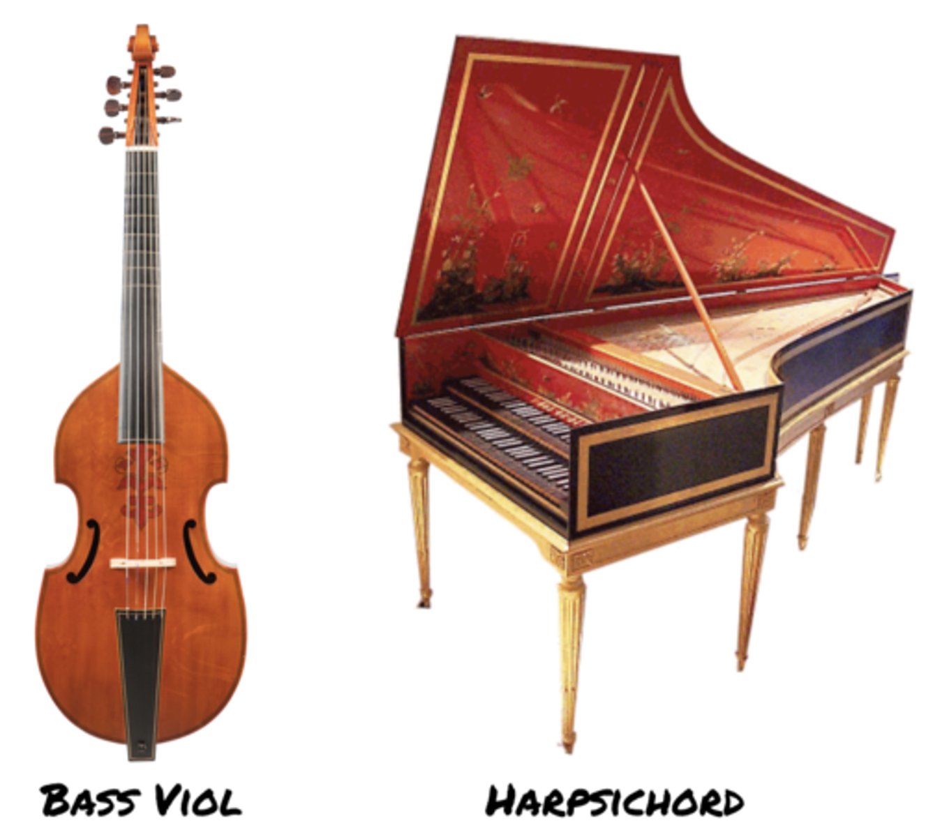 <p>1. Harpsichord</p><p>2. Bass viol</p>