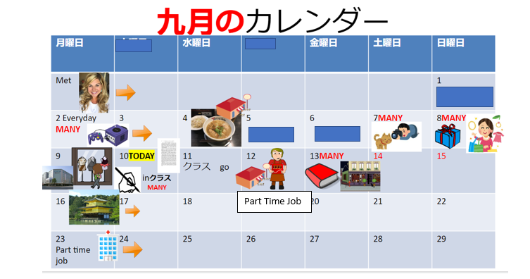 <p>Answer in Japanese (today is Sep. 10th):</p><p><span style="font-size: 7pt; font-family: &quot;Times New Roman&quot;"><strong> </strong></span><span style="font-family: &quot;Yu Mincho&quot;, serif"><strong>なのかに、なにをしましたか。</strong></span></p>