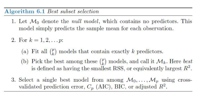 <p>Identify a subset of predictors that best predicts a response. Use least squares to fit the model</p>