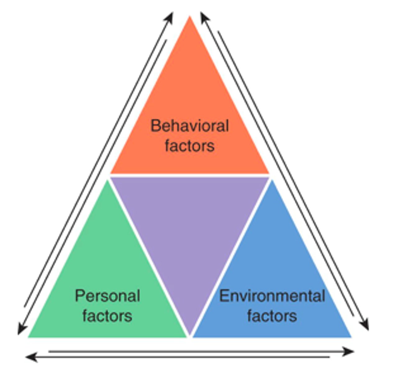 <p>Demonstrates how the three factors of social cognitive theory influence one another.</p>