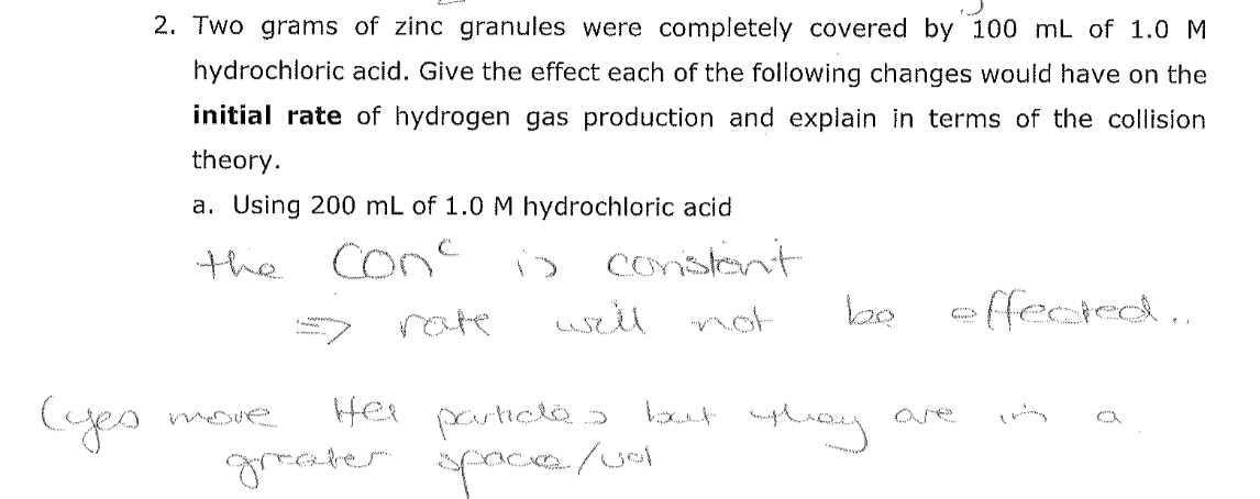<p>NONE - bc conc. remains constant even though more particles bc in greater space/vol</p>