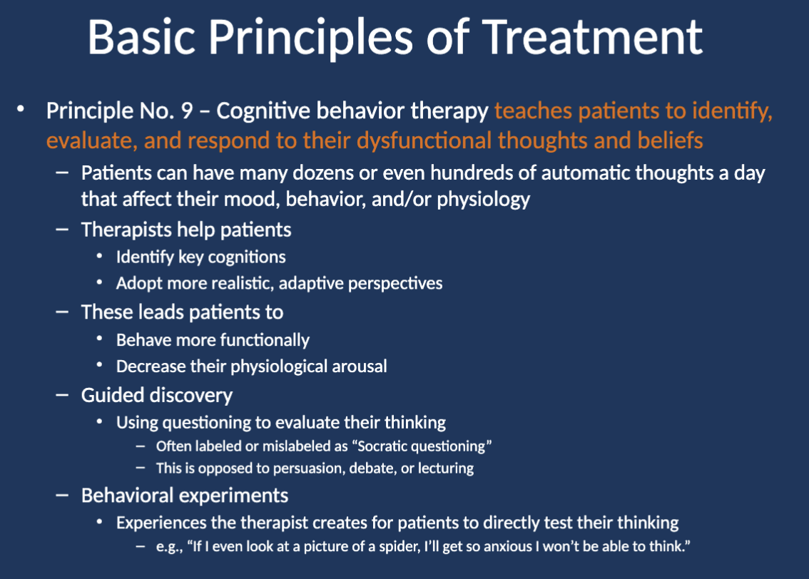 <p>It leads patients to behave more functionally and decrease their physiological arousal.</p>